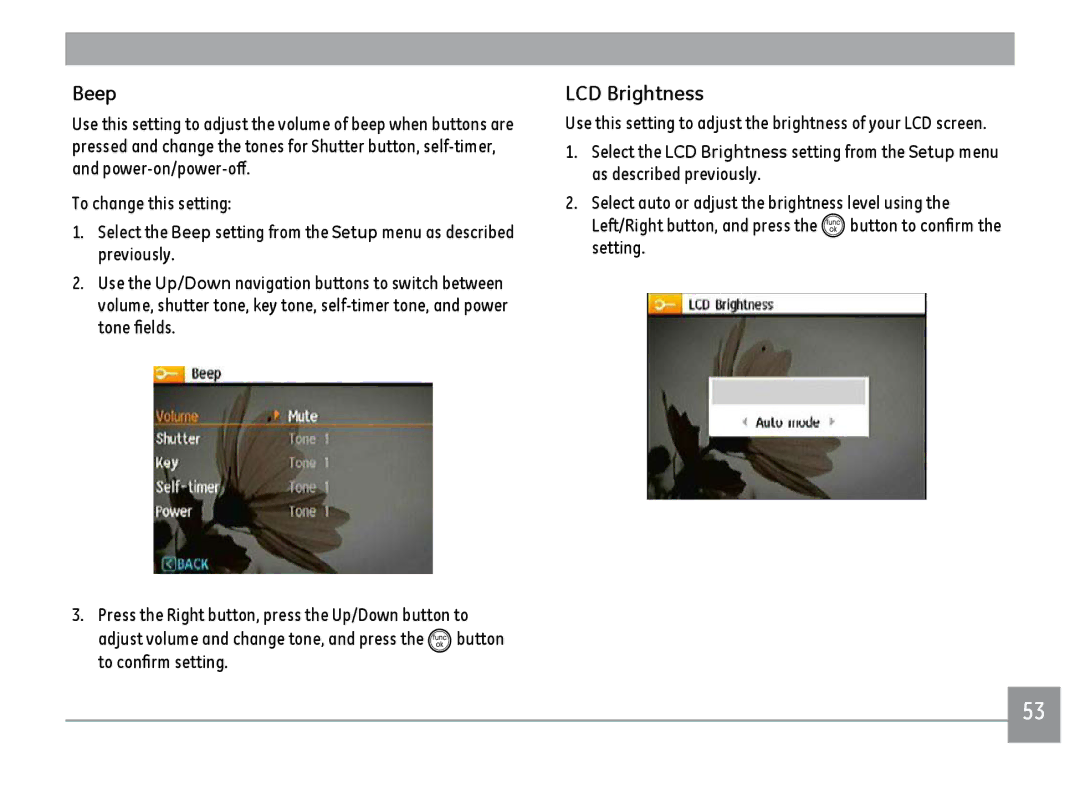 GE D1030, C1033, K1030 user manual Beep, LCD Brightness 