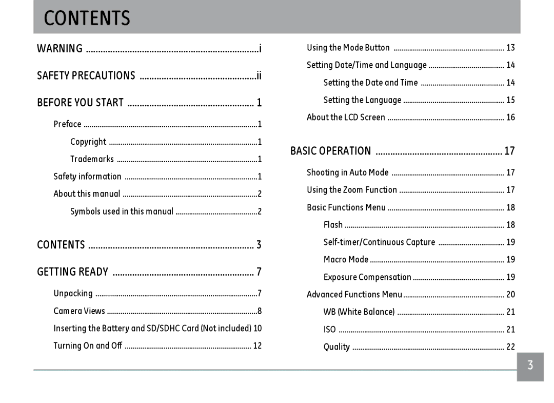 GE C1033, K1030, D1030 user manual Contents 