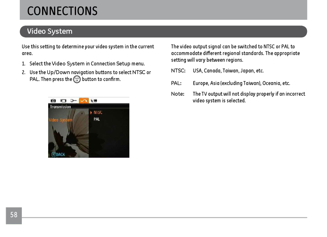 GE K1030, C1033, D1030 user manual Connections, Video System 