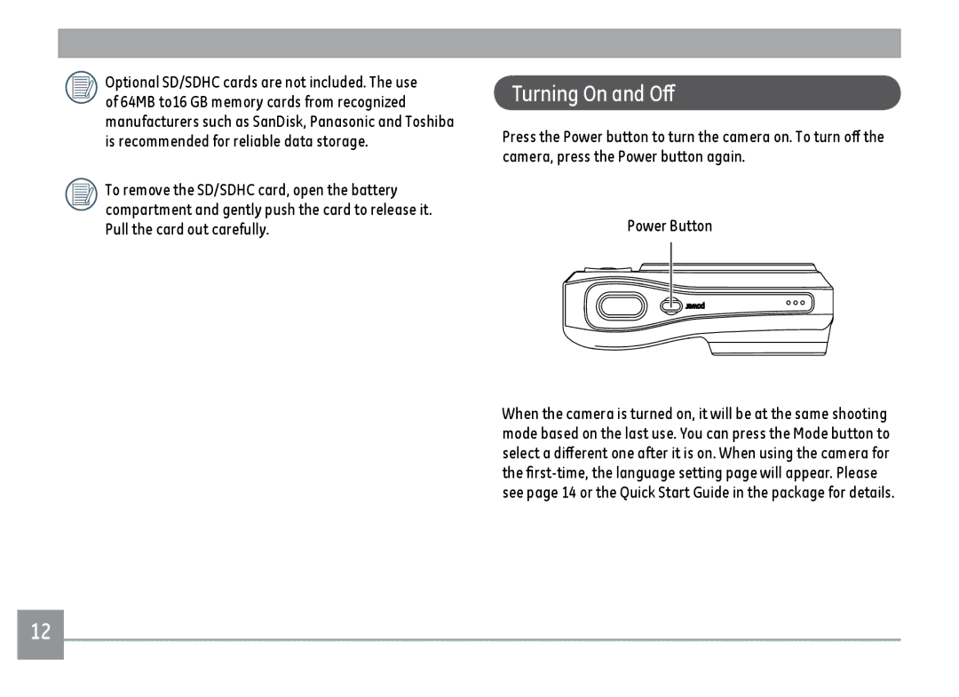 GE C1033RD, C1233SL, C1033BK, C1033SL user manual Turning On and Off 