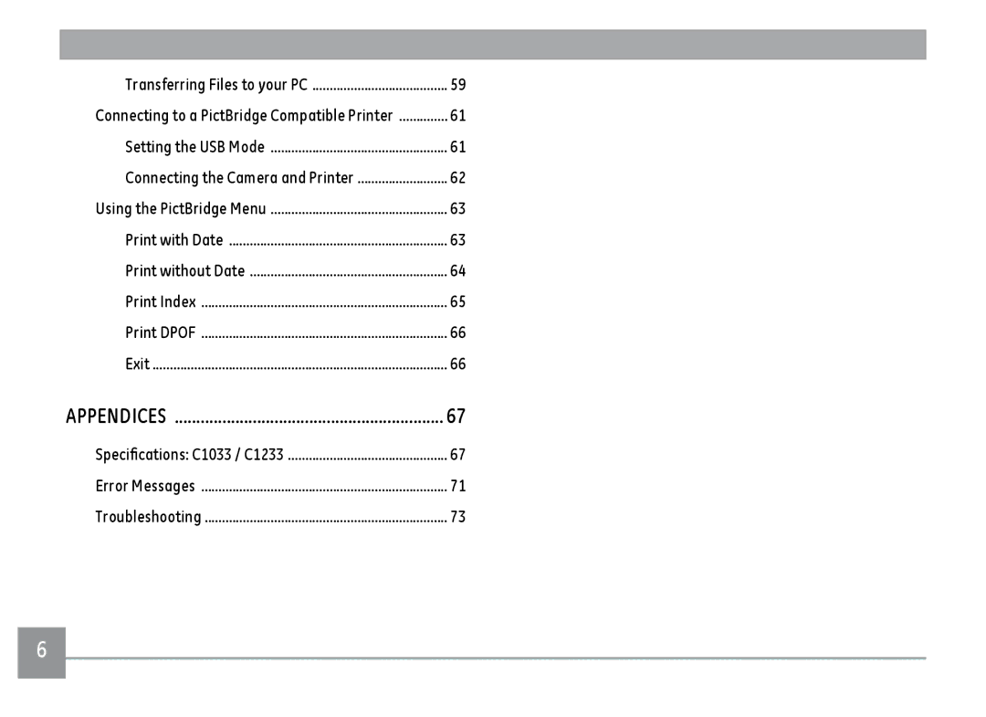 GE C1033BK, C1233SL, C1033SL, C1033RD user manual Connecting to a PictBridge Compatible Printer 