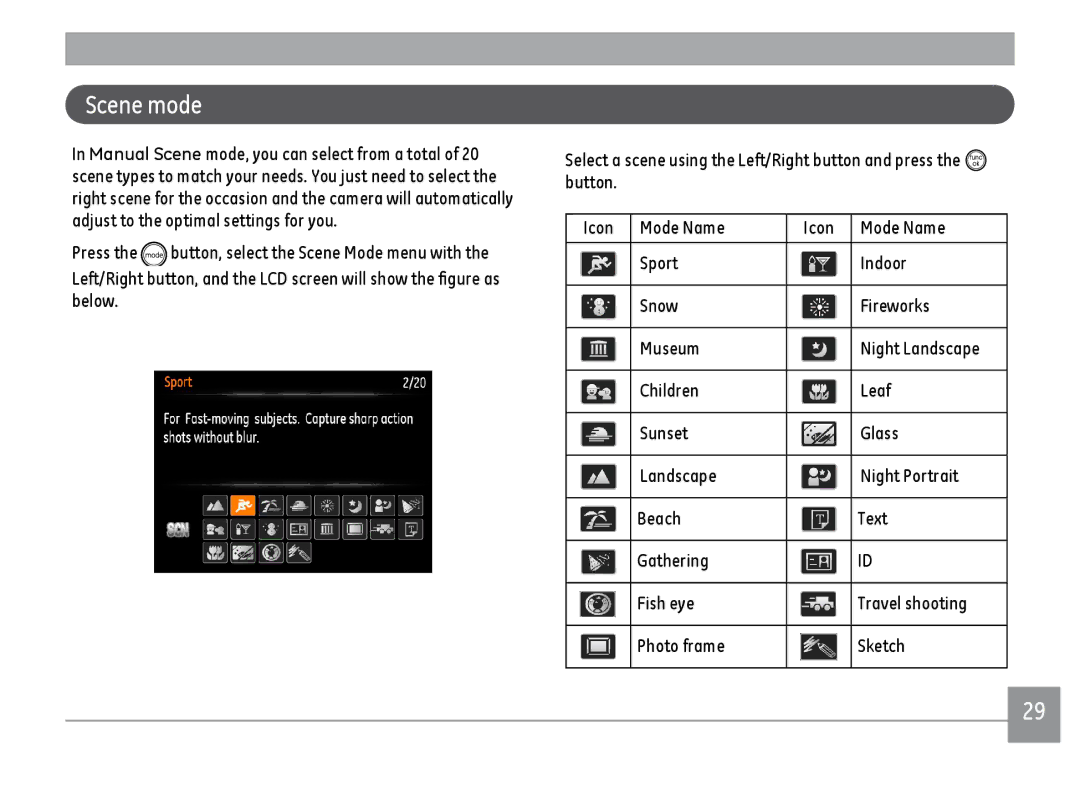 GE ce1433, C1433RD, C1433SL user manual Scene mode 