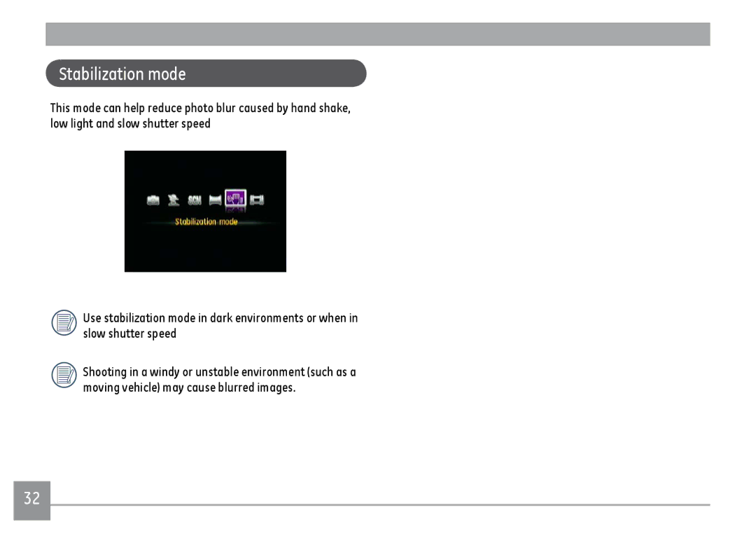 GE ce1433, C1433RD, C1433SL user manual Stabilization mode 