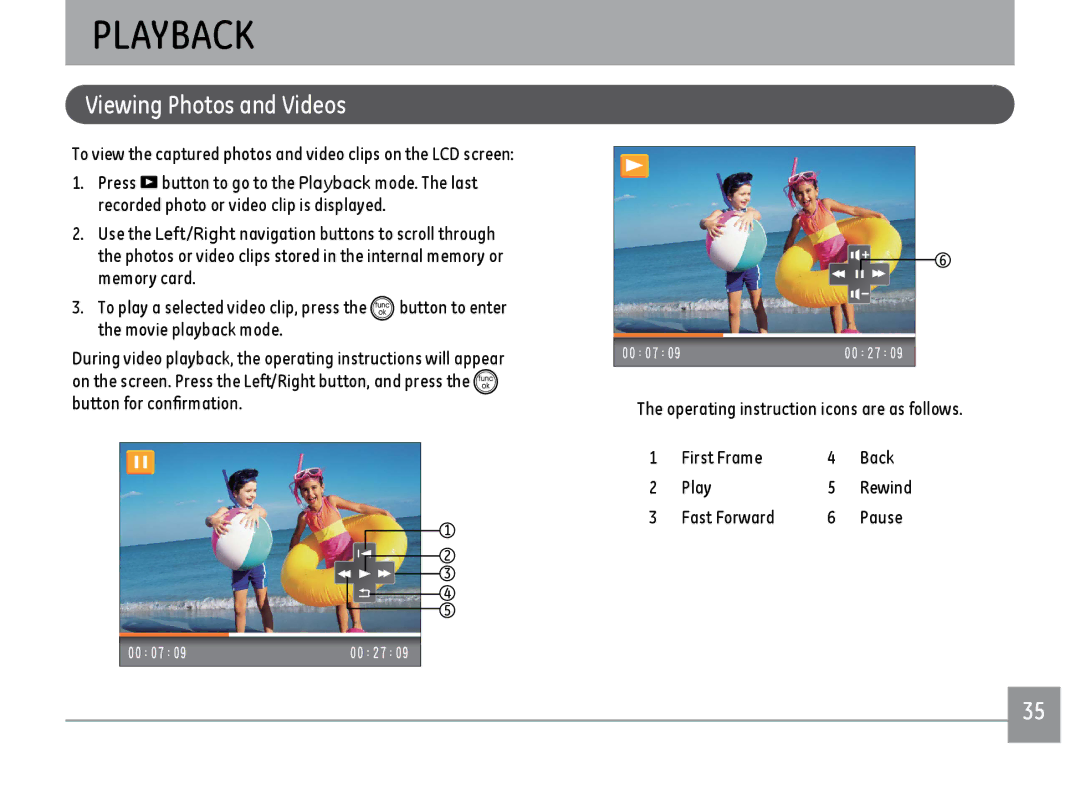 GE ce1433, C1433RD, C1433SL user manual Playback, Viewing Photos and Videos 