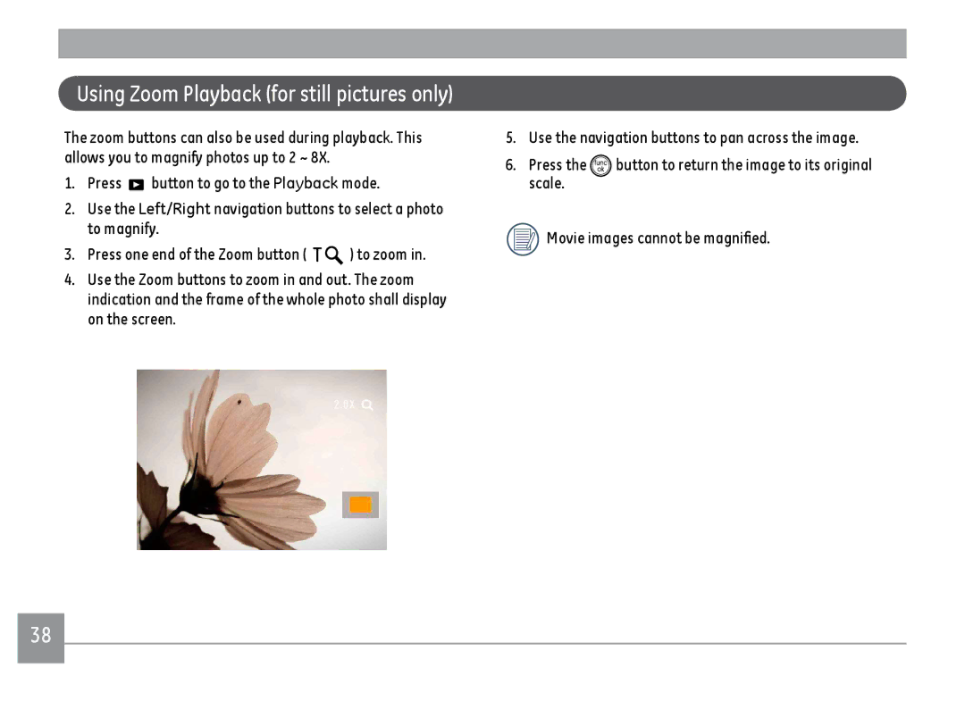 GE ce1433, C1433RD, C1433SL user manual Using Zoom Playback for still pictures only 