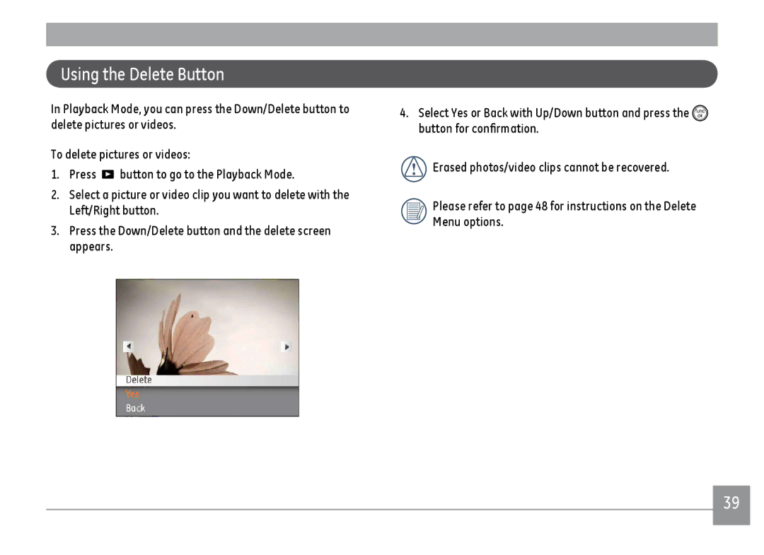 GE C1433RD, C1433SL, ce1433 user manual Using the Delete Button 