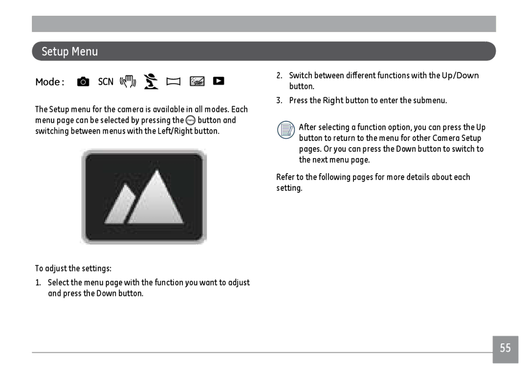 GE C1433SL, C1433RD, ce1433 user manual Setup Menu, Mode 