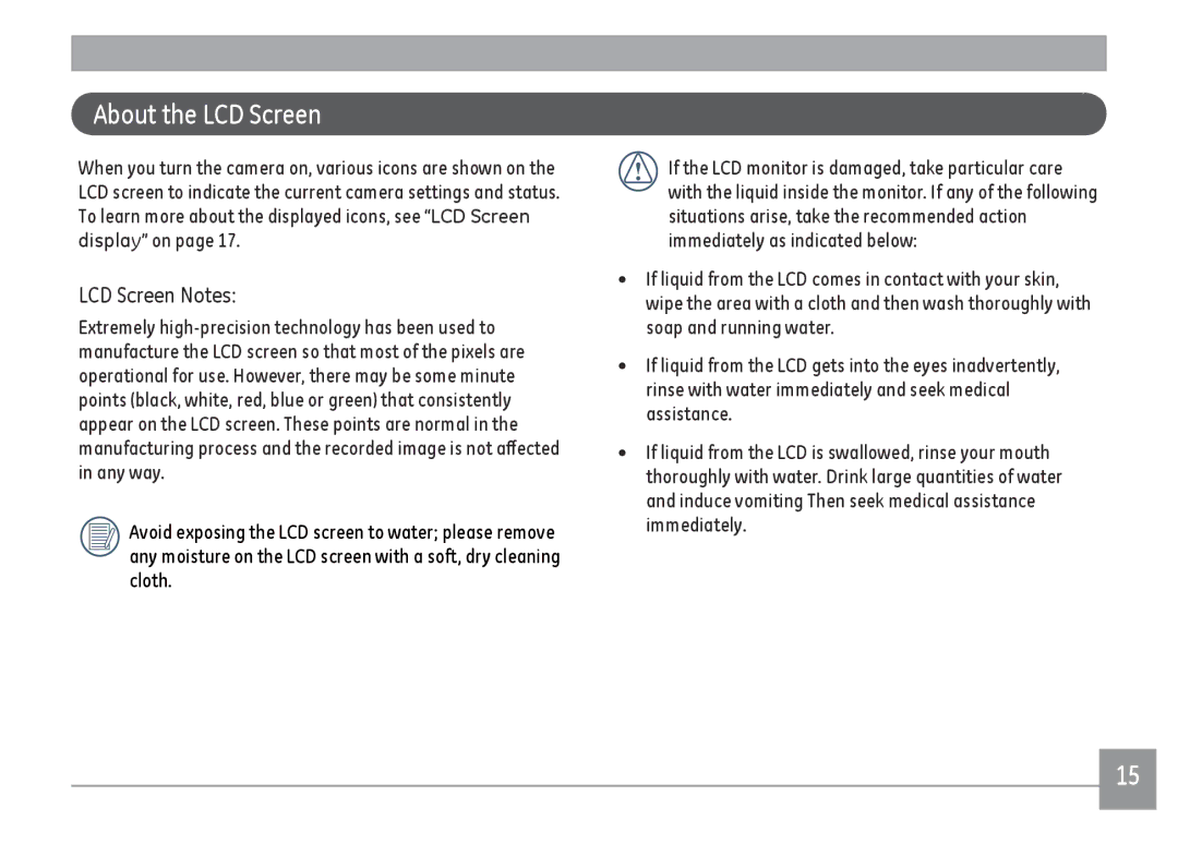 GE C1440WSL, C1440WRD, C1440WBK user manual About the LCD Screen, LCD Screen Notes 