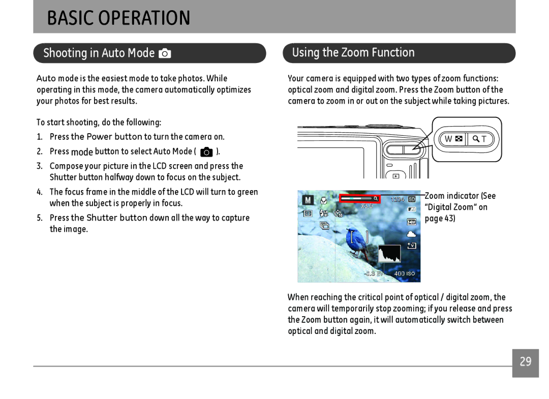 GE C1440WBK, C1440WSL, C1440WRD user manual Basic Operation, Using the Zoom Function 