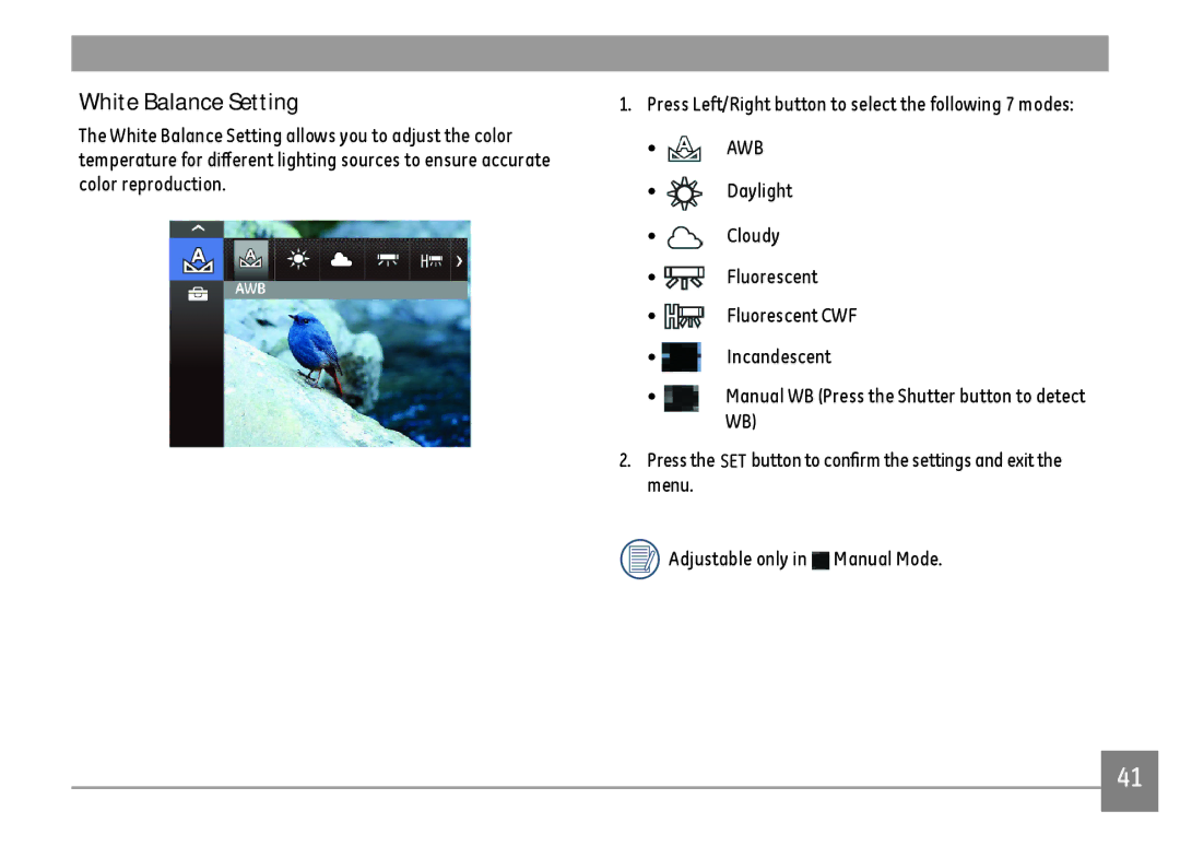 GE C1440WBK, C1440WSL, C1440WRD user manual White Balance Setting 