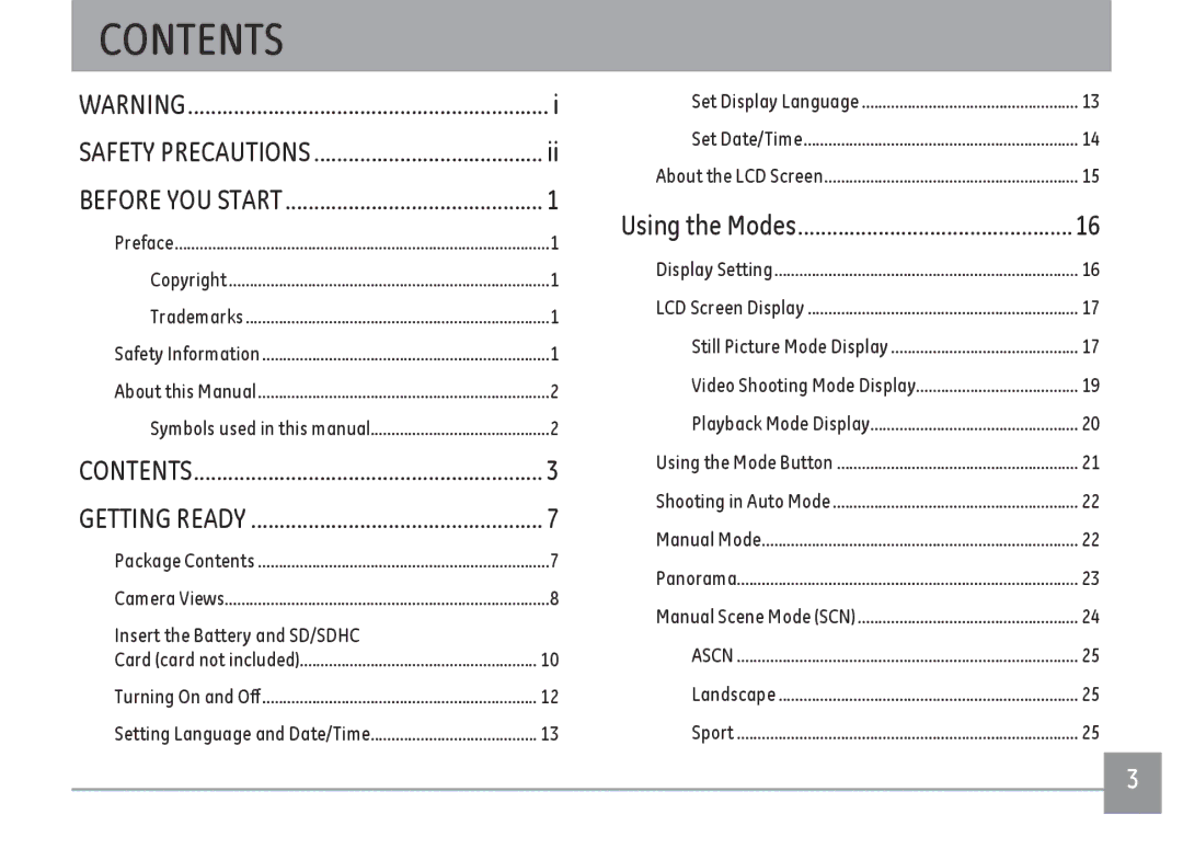 GE C1440WSL, C1440WRD, C1440WBK user manual Contents 