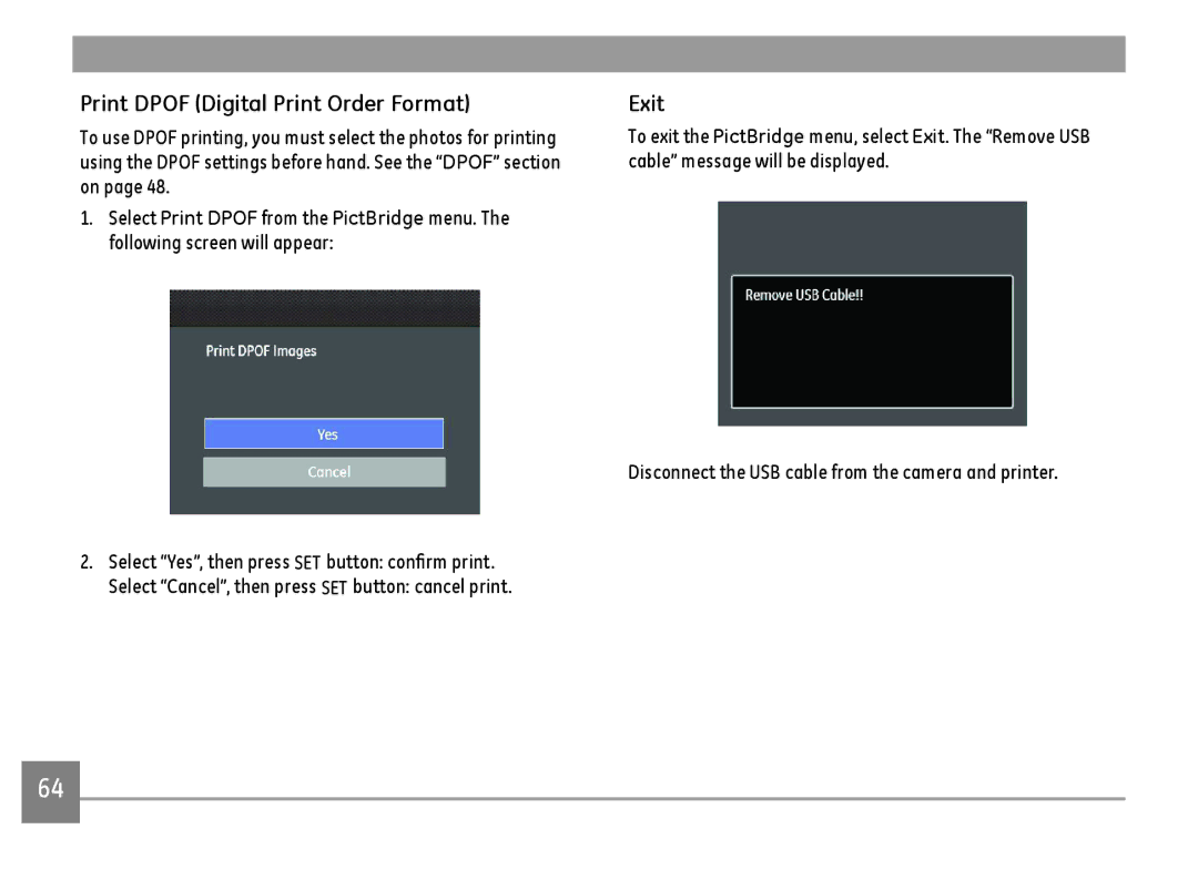 GE C1440WRD, C1440WSL, C1440WBK user manual Print Dpof Digital Print Order Format, Exit 