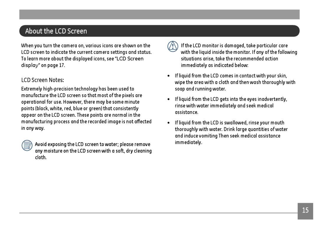 GE C1640W-BK user manual About the LCD Screen, LCD Screen Notes 