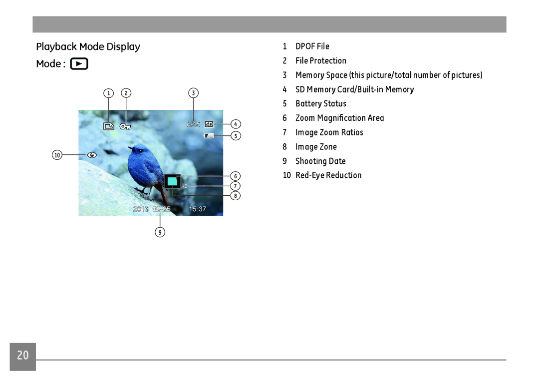 GE C1640W-BK user manual Playback Mode Display 