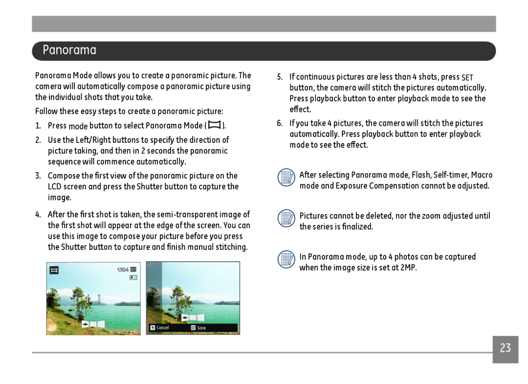 GE C1640W-BK user manual Panorama 