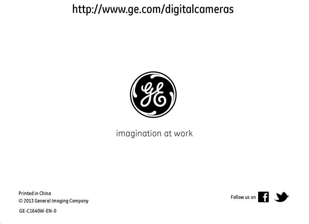 GE C1640W-BK user manual Follow us on, General Imaging Company, GE-C1640W-EN-0 