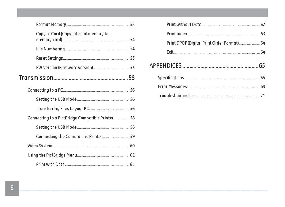 GE C1640W-BK user manual Transmission, Copy to Card Copy internal memory to 