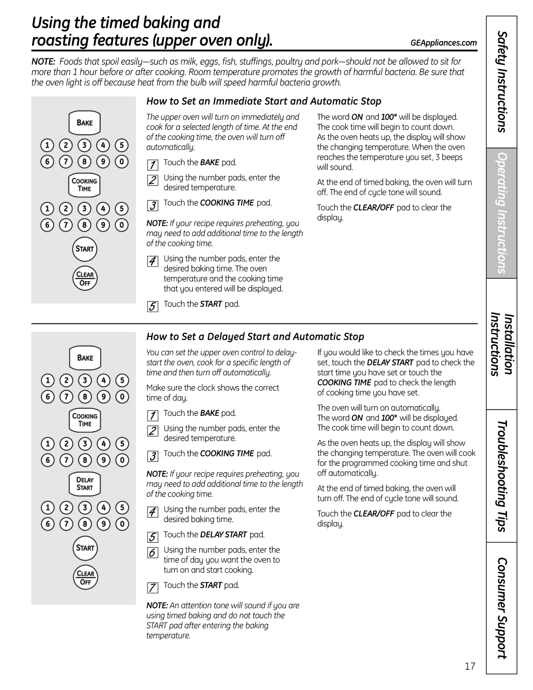 GE 04-09 JR, C2S980, 49-85167-1, 183D5580P249 Using the timedbaking Roasting featuresupperovenonly, Operating Instructions 