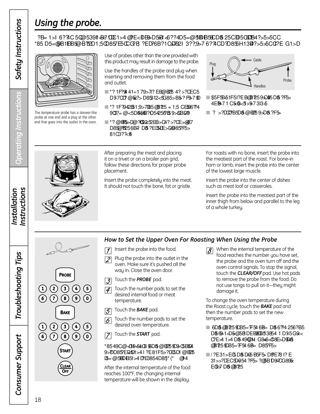 GE 49-85167-1 Using the probe, Operating Instructions Safety, How to Set the Upper Oven For Roasting When Using the Probe 