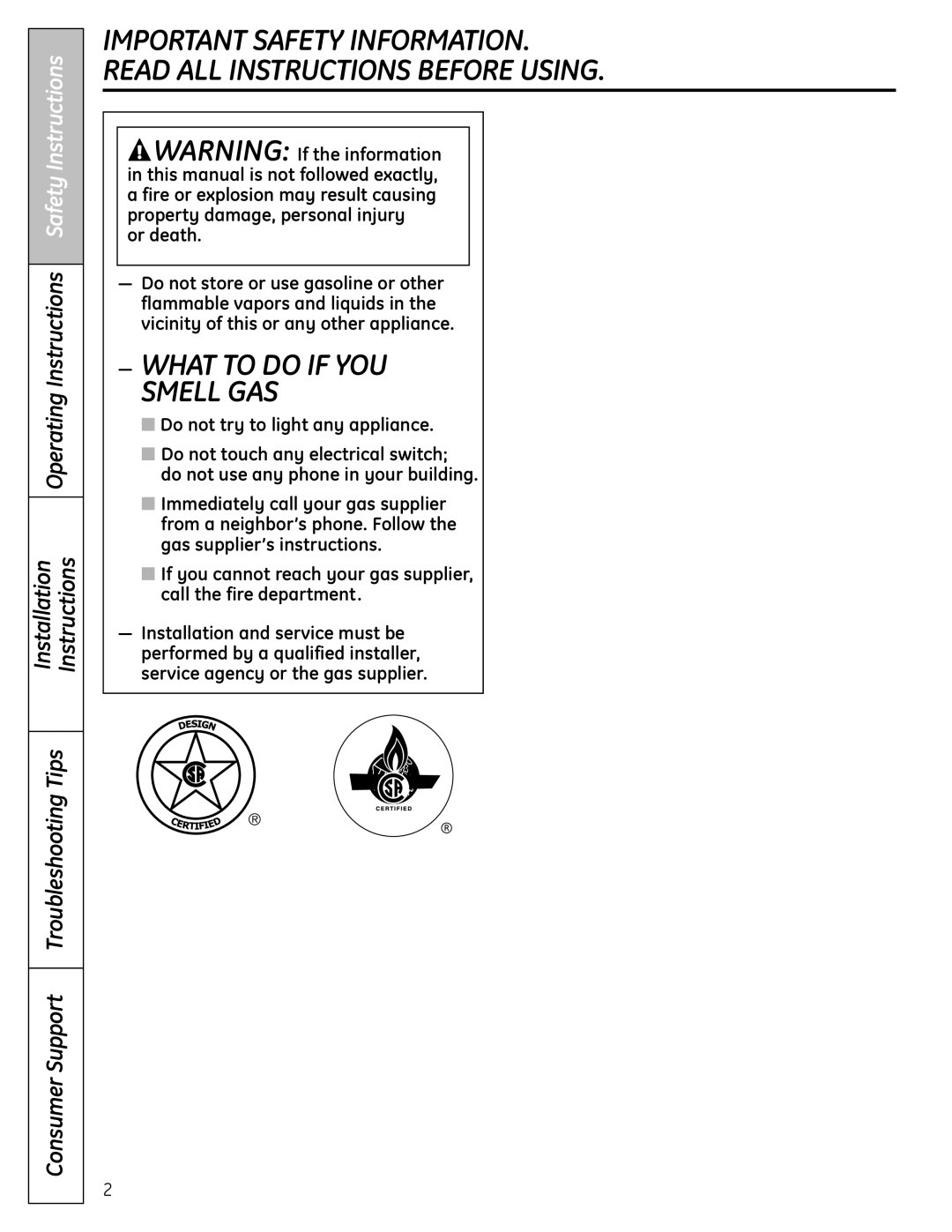 GE 49-85167-1, C2S980, 04-09 JR, 183D5580P249 manual What to do if YOU Smell GAS 