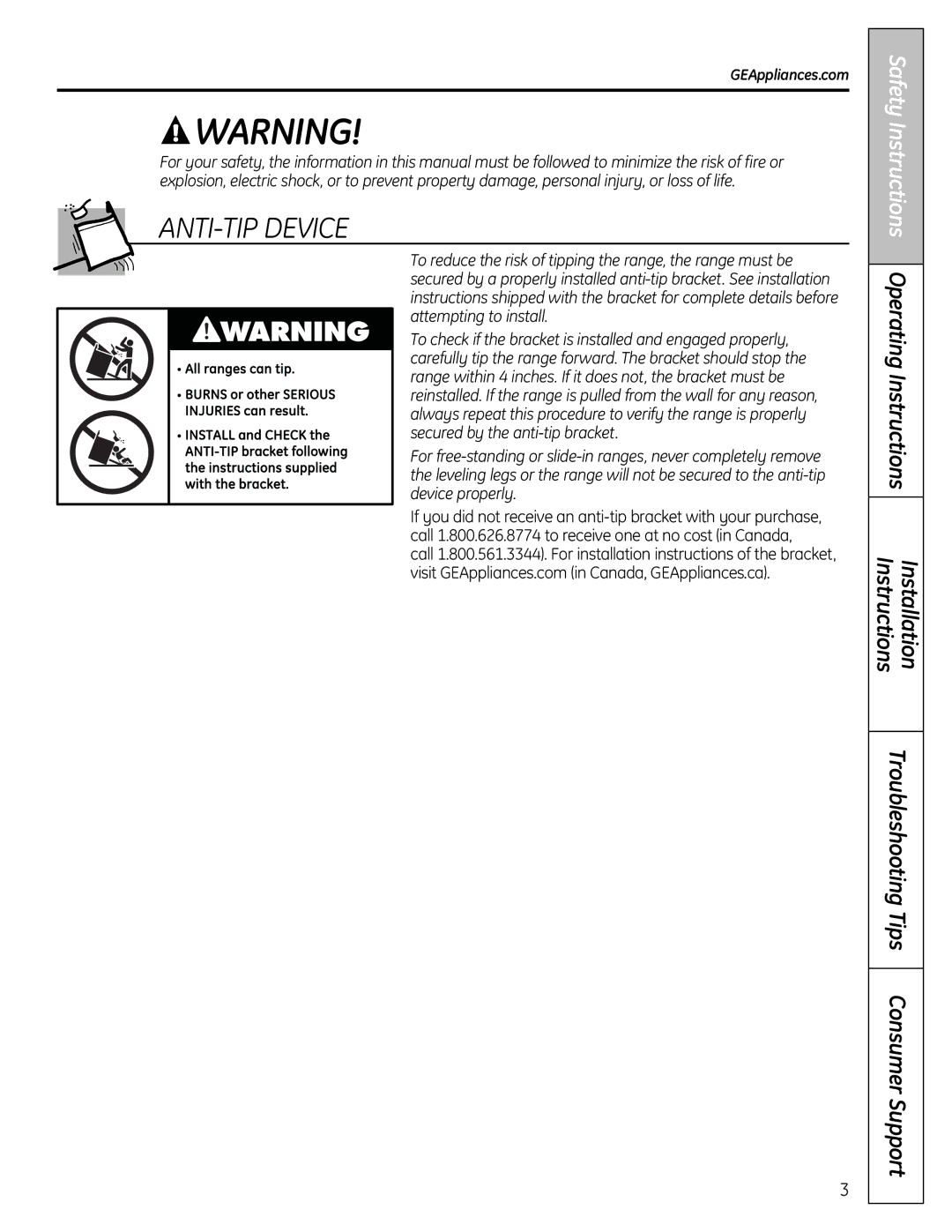 GE 183D5580P249 manual Safety Instructions Operating Instructions, Troubleshooting Tips Consumer Support, GEAppliances.com 