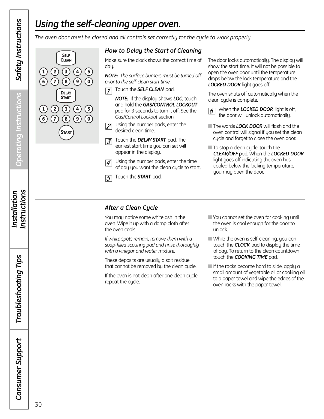 GE 49-85167-1, C2S980, 04-09 JR Using the self-cleaningupperoven, How to Delay the Start of Cleaning, After a Clean Cycle 