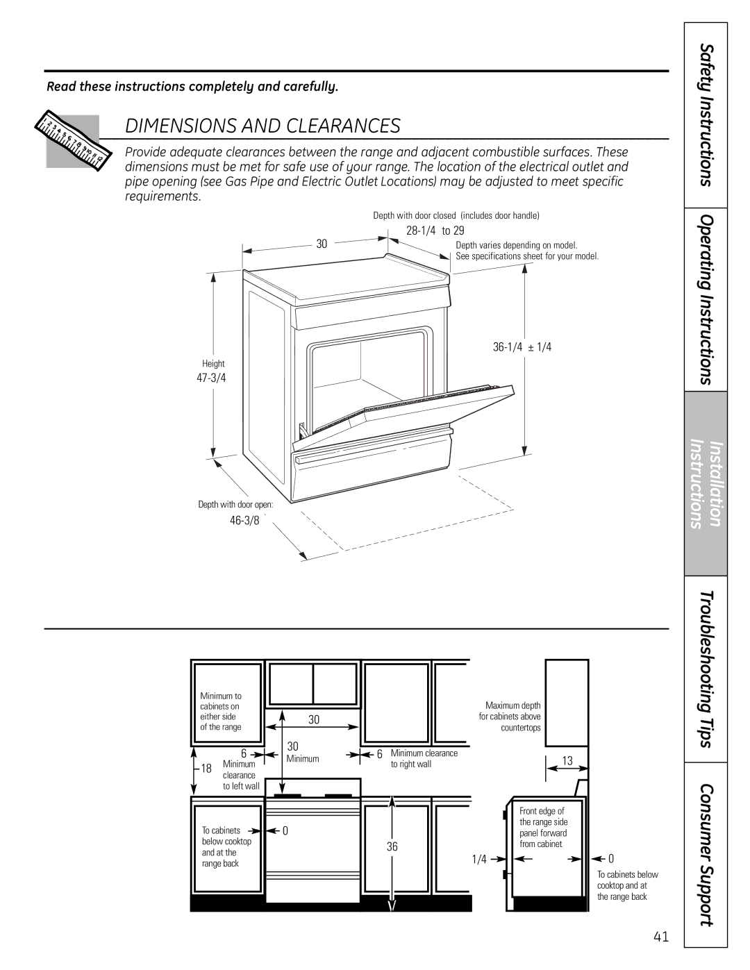 GE 04-09 JR, C2S980, 49-85167-1, 183D5580P249 manual Dimensions and Clearances 