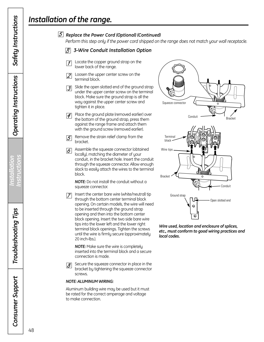 GE C2S980, 04-09 JR, 49-85167-1, 183D5580P249 manual Installation Instructions, Wire Conduit Installation Option 