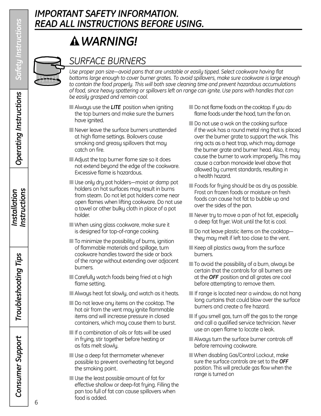 GE 49-85167-1, C2S980, 04-09 JR, 183D5580P249 manual Surfaceburners, Safety Instructions 