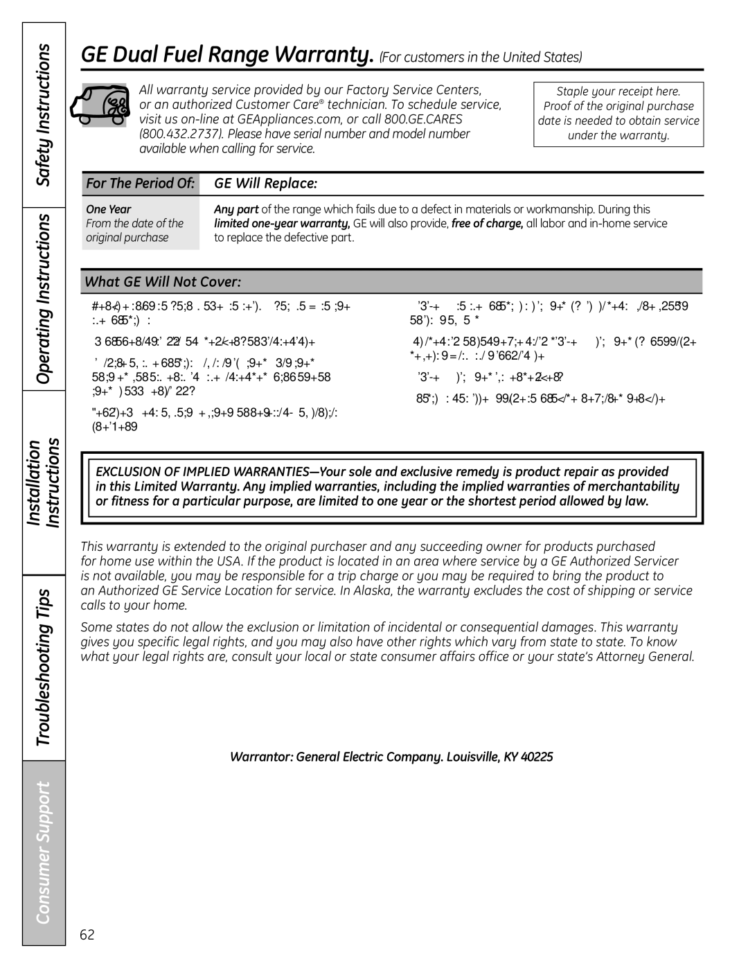 GE 49-85167-1, C2S980, 04-09 JR Instructions Safety Instructions, GE Will Replace, What GE Will Not Cover, For The Period 