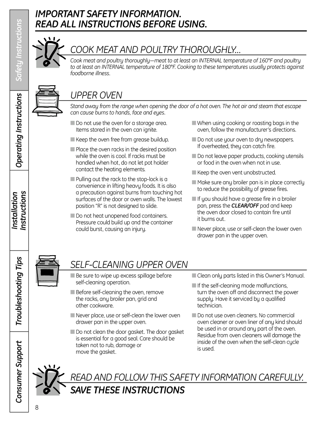 GE C2S980 Instructions Safety Instructions, Operating Installation Instructions, Tips, Support Troubleshooting, Consumer 