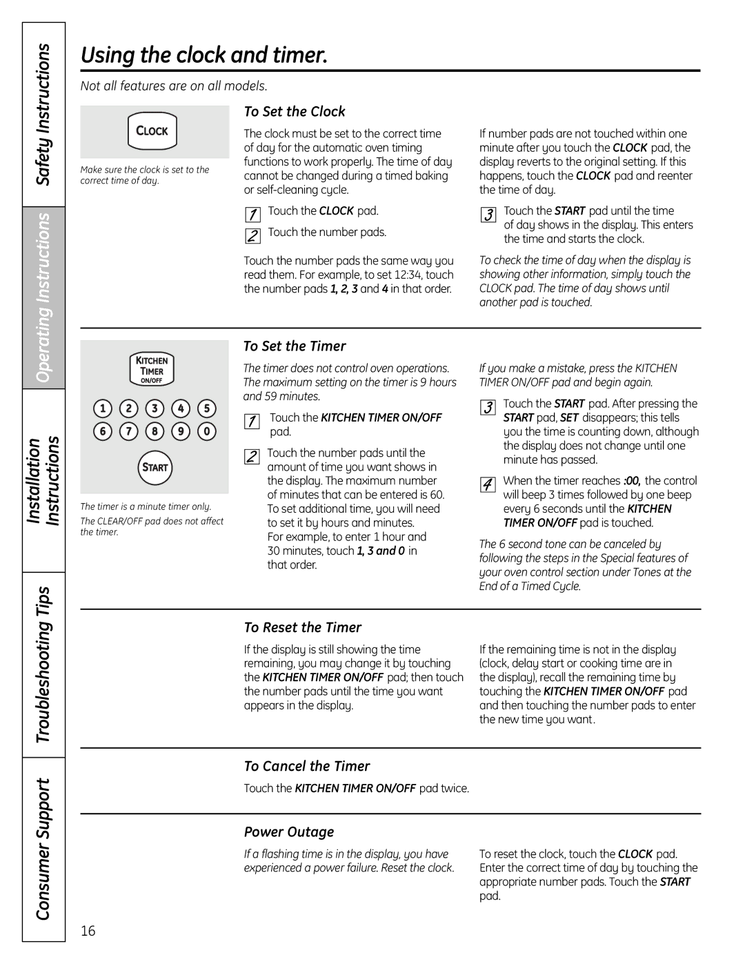 GE C2S980 installation instructions Using the clock and timer, Instructions Safety, Installation Instructions Tips 