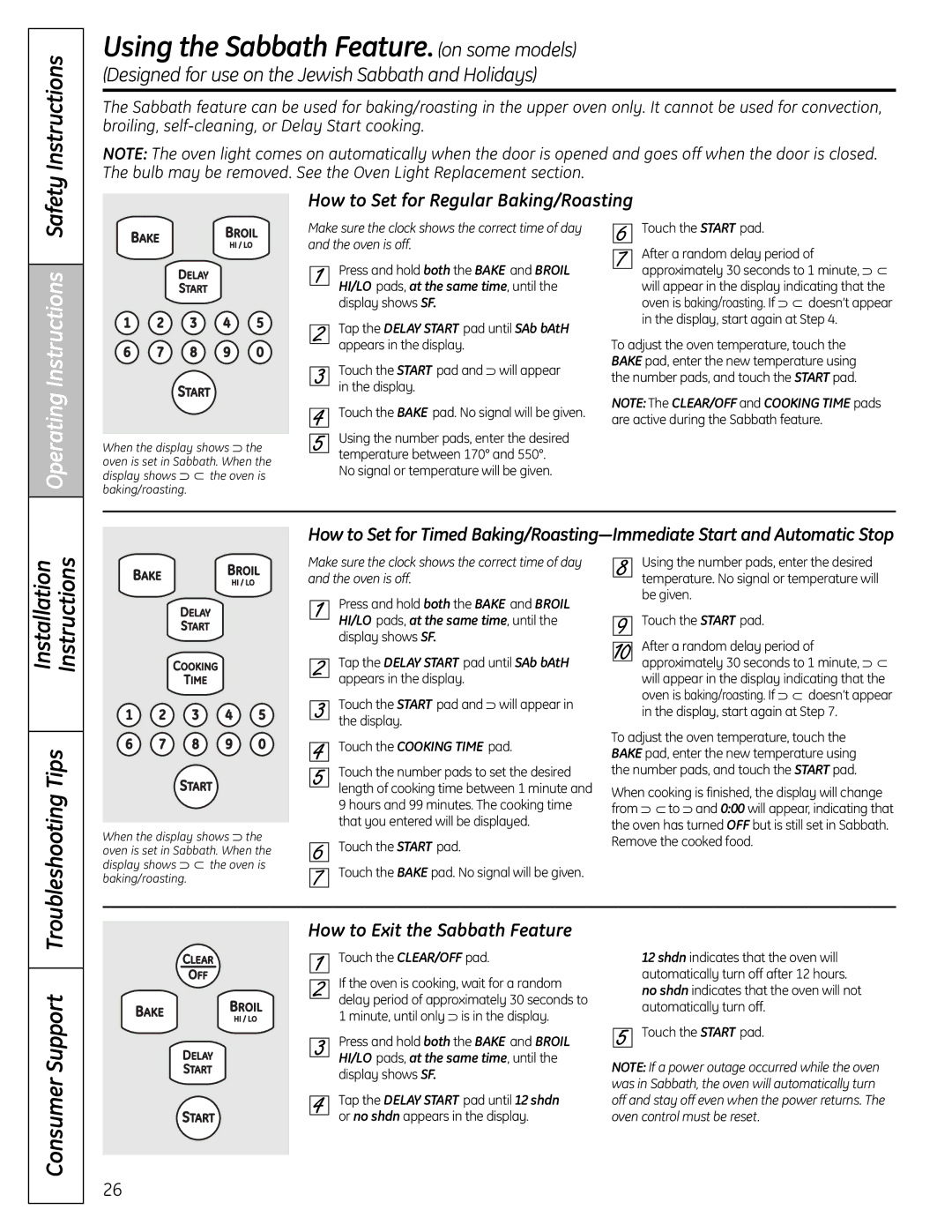 GE C2S980 installation instructions Using the Sabbath Feature. on some models, How to Set for Regular Baking/Roasting 