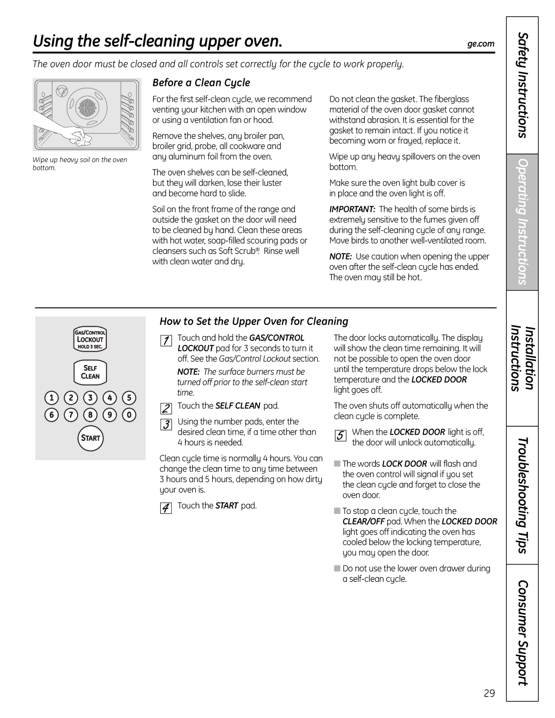 GE C2S980 Using the self-cleaning upper oven, Instructions Operating Instructions, Before a Clean Cycle 