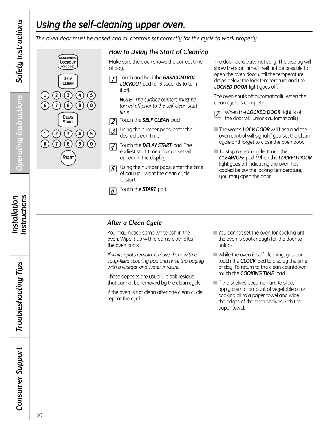 GE C2S980 installation instructions After a Clean Cycle, How to Delay the Start of Cleaning, To start Touch the Start pad 