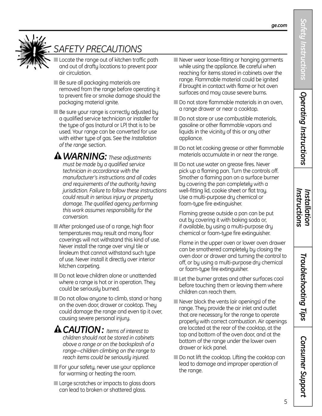 GE C2S980 installation instructions Safety 