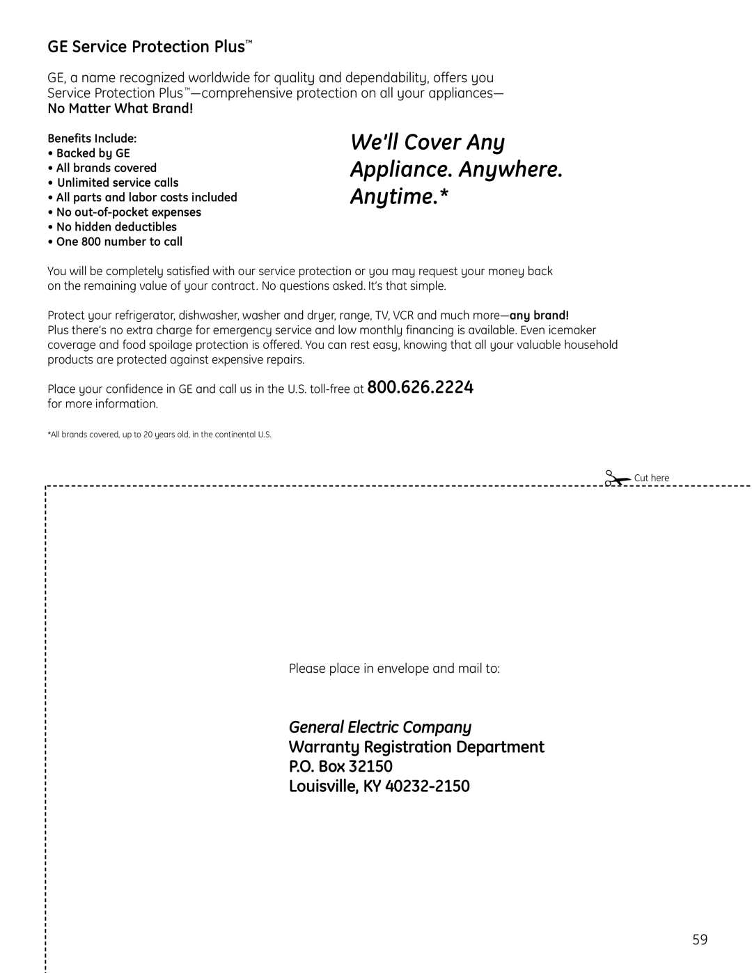 GE C2S980 installation instructions We’ll Cover Any Appliance. Anywhere Anytime, GE Service Protection Plus 