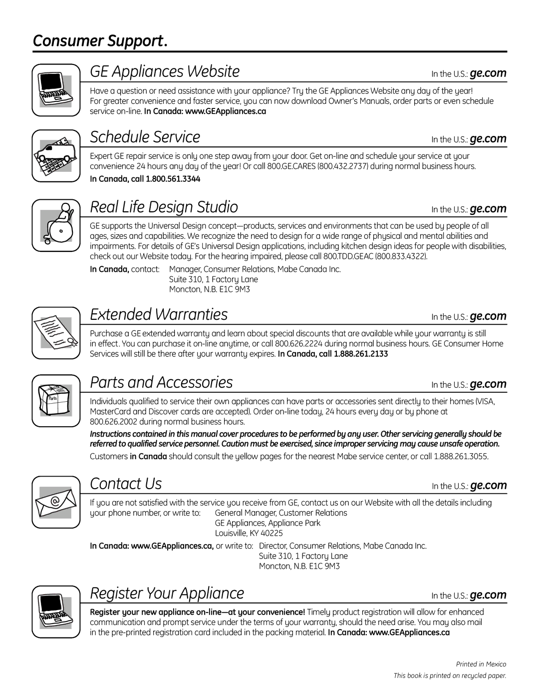 GE C2S980 installation instructions Consumer Support, GE Appliances Website 