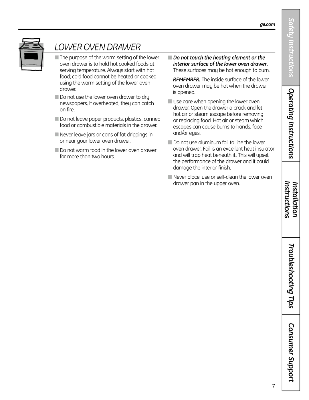 GE C2S980 installation instructions Lower Oven Drawer 