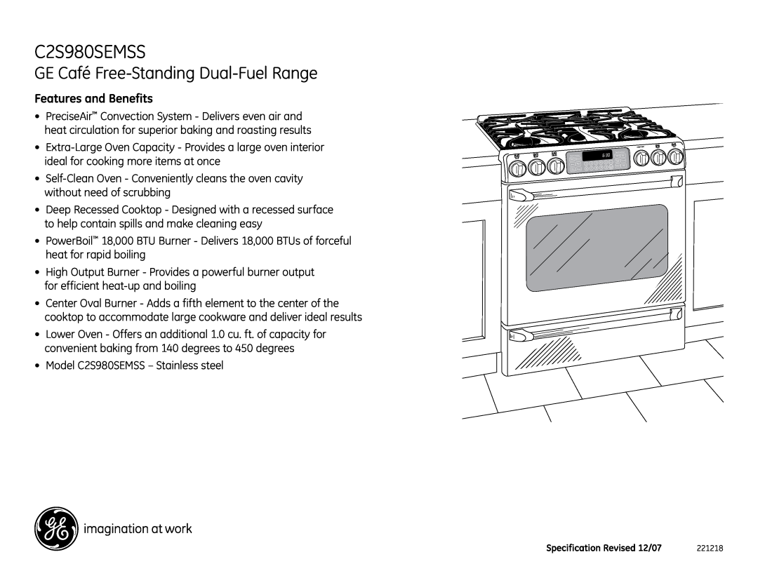GE C2S980SEMSS dimensions GE Café Free-Standing Dual-Fuel Range, Features and Benefits 