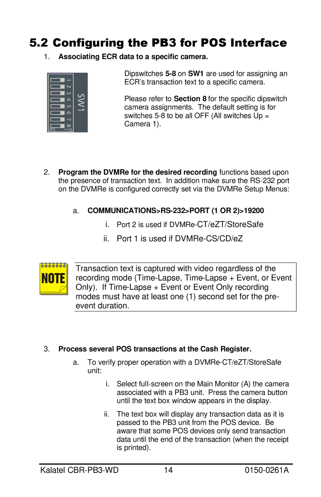 GE CBR-PB3-WD installation manual Configuring the PB3 for POS Interface, Associating ECR data to a specific camera 