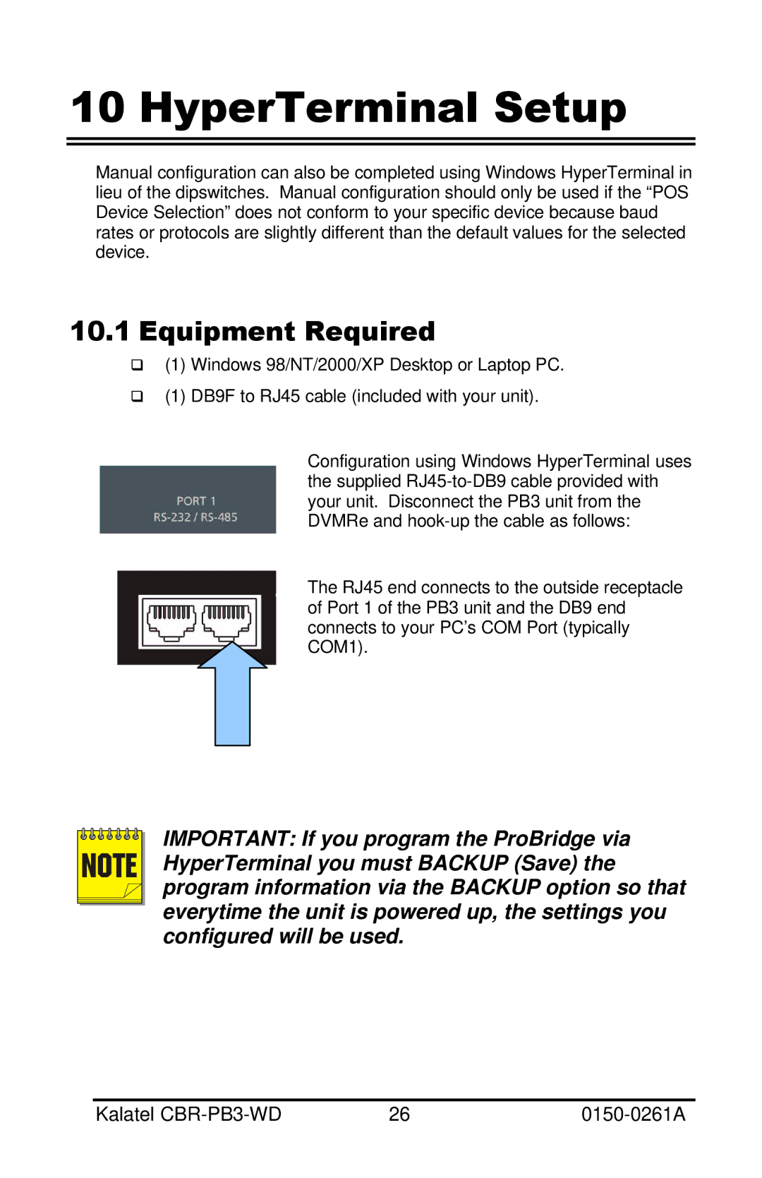 GE CBR-PB3-WD installation manual HyperTerminal Setup, Equipment Required 