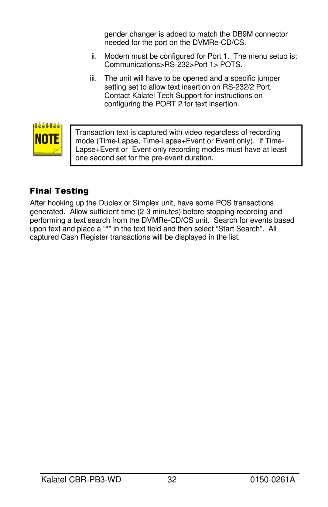 GE CBR-PB3-WD installation manual Final Testing 