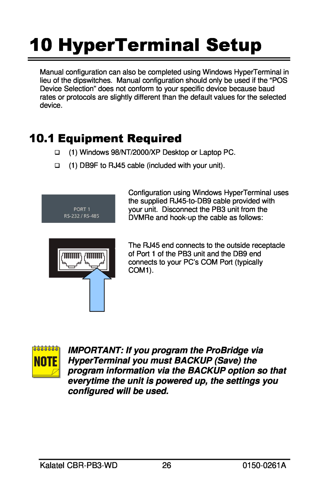 GE CBR-PB3-WD installation manual HyperTerminal Setup, Equipment Required 