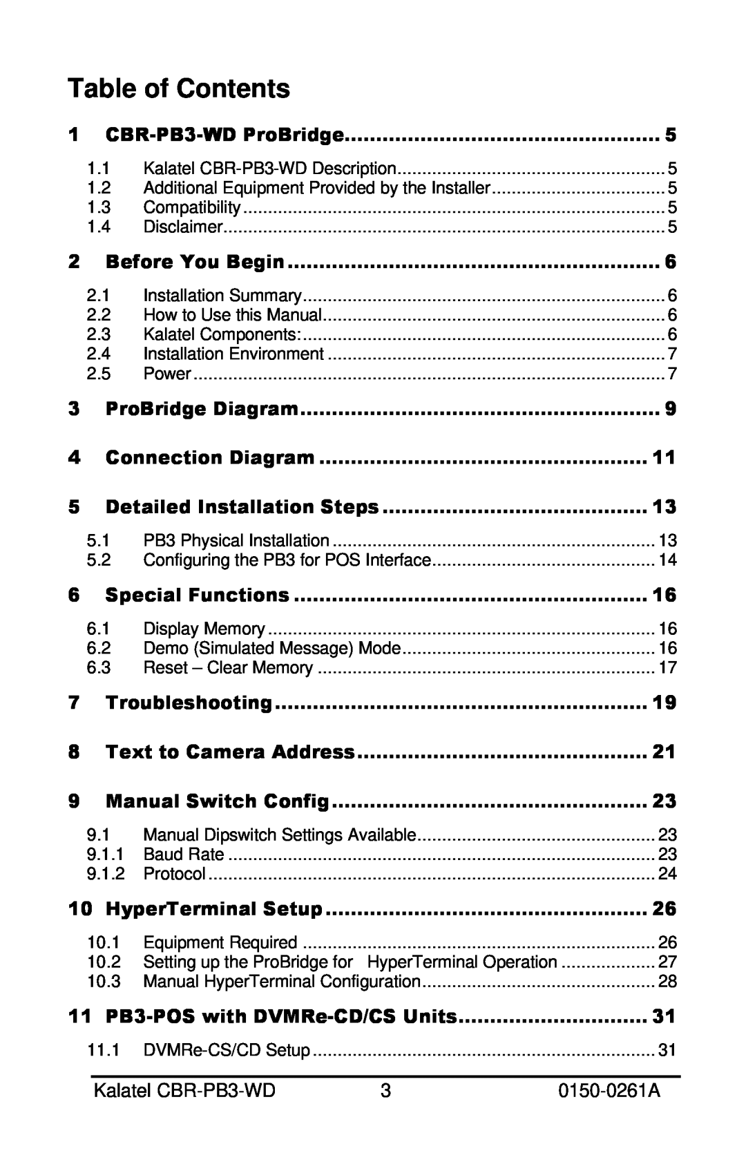 GE CBR-PB3-WD installation manual Table of Contents 
