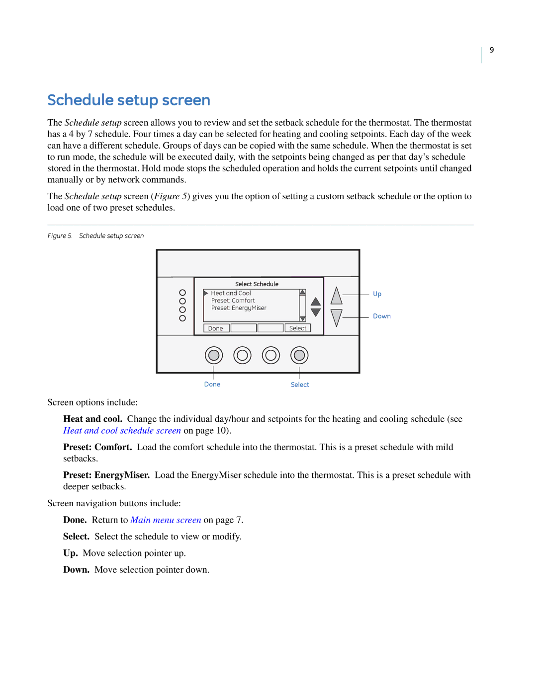 GE CC-SCSTAT installation manual Schedule setup screen 