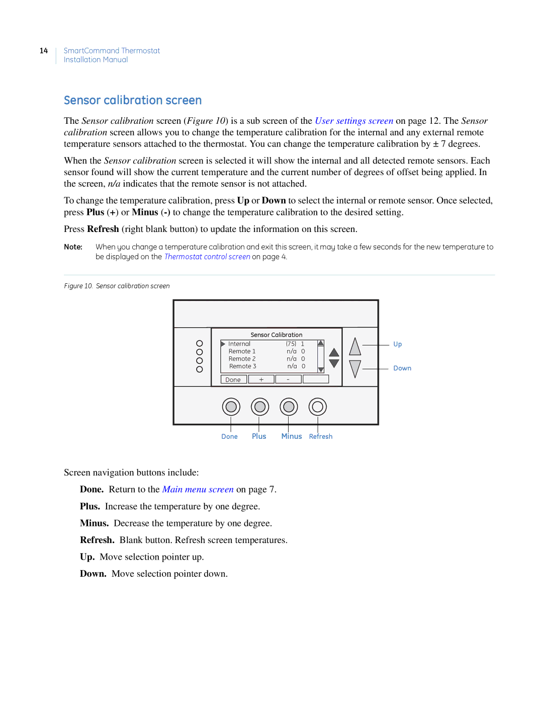 GE CC-SCSTAT installation manual Sensor calibration screen 