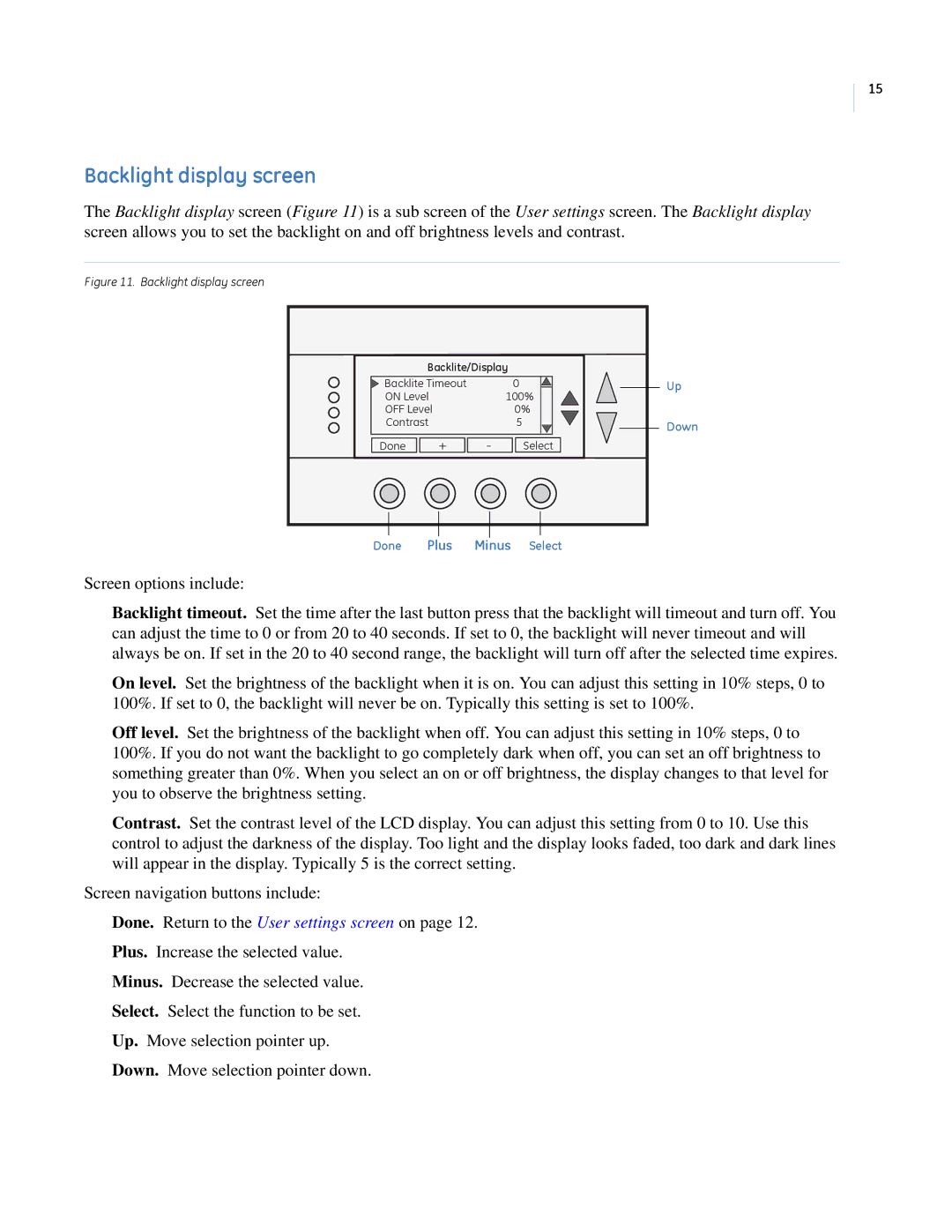 GE CC-SCSTAT installation manual Backlight display screen 