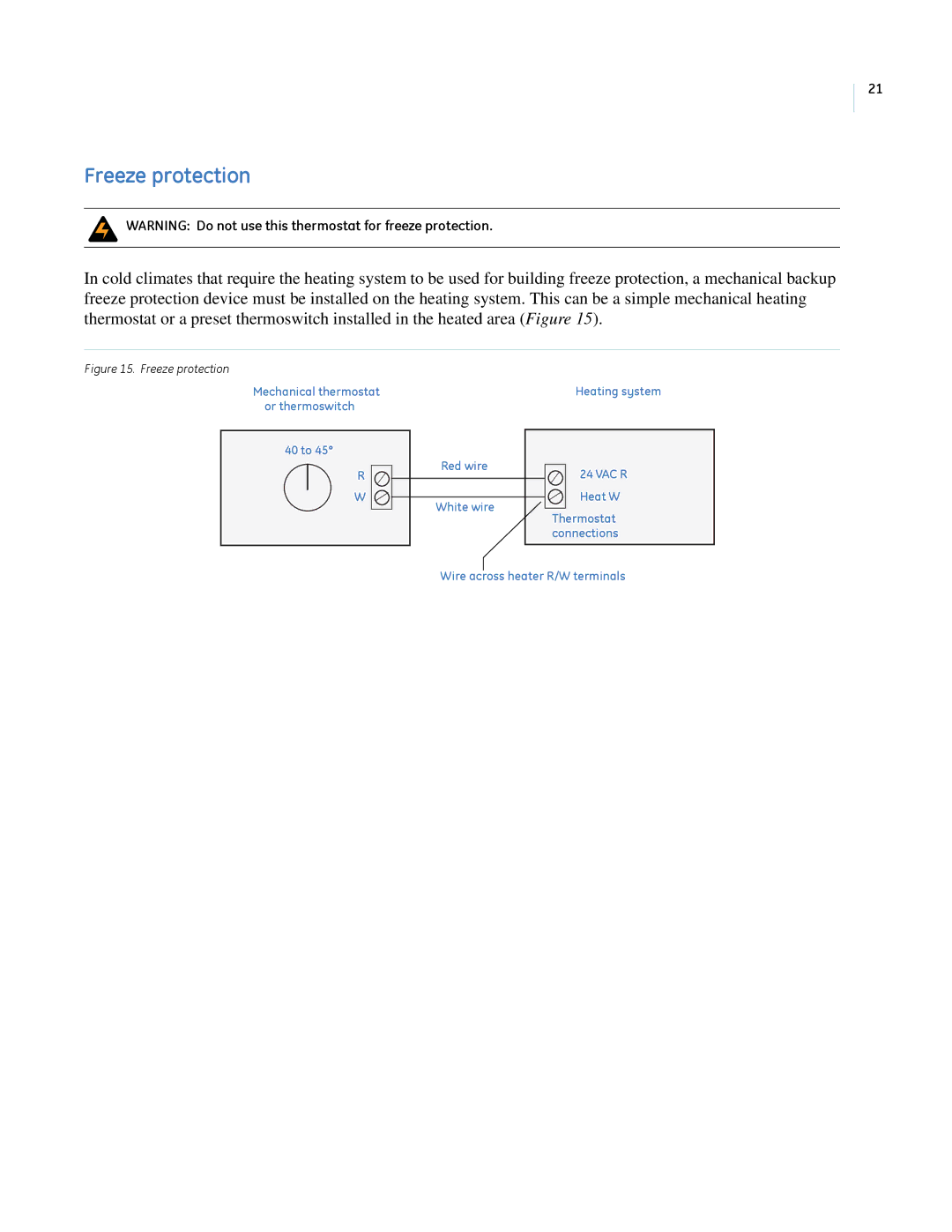 GE CC-SCSTAT installation manual Freeze protection 