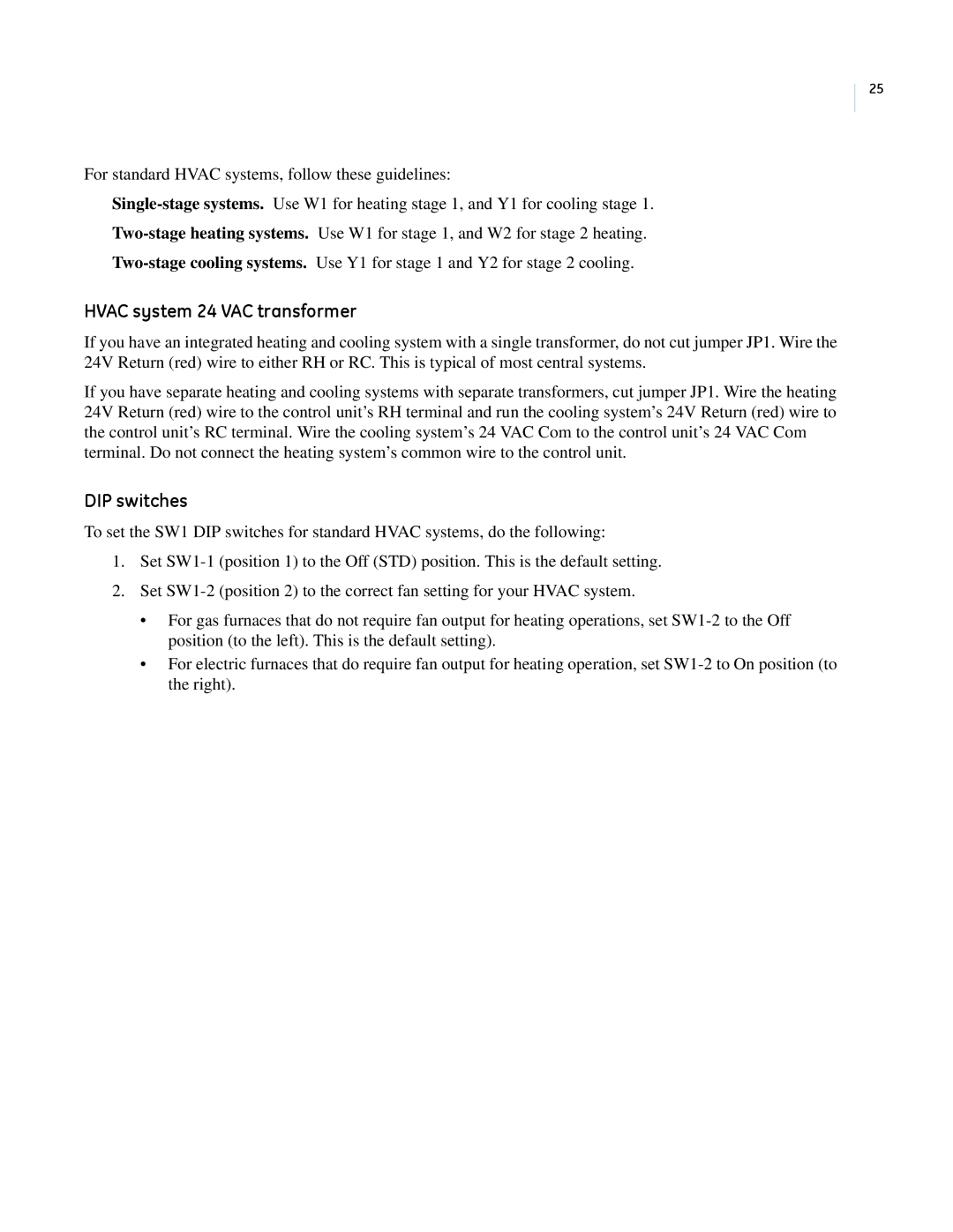 GE CC-SCSTAT installation manual Hvac system 24 VAC transformer, DIP switches 